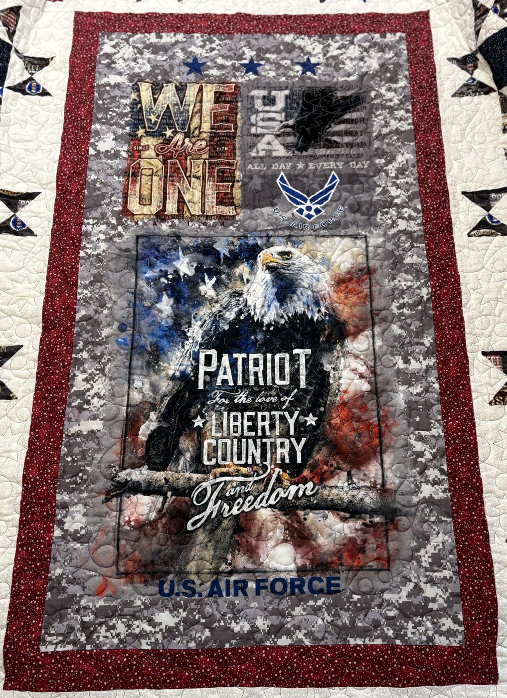 Close-up of the quilted eagle panel